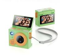 Digital Camera with Flip Screen, Portable Mini Keychain Camera, 1080P HD Video & 21 Filters, Pocket-Size Retro Pendant Cameras for Travel Vlog (Dual-lens Green)