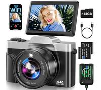 Digital Camera with WiFi, 4K 64MP Autofocus Vlogging Camera for YouTube with SD Card 3.0" 180° Flip Screen 16X Digital Zoom Anti-Shake Charging Station, 2 * Batteries for Teenagers, Beginners, Adults