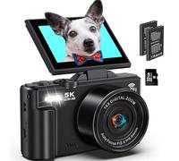Digital Cameras for Photography 5K - 75MP Vlogging Camera for YouTube WiFi - UHD Autofocus Vlog Camera 3" 180° Flip Screen with 18X Zoom - Travel YouTube with 32GB SD Card, 2 Batteries