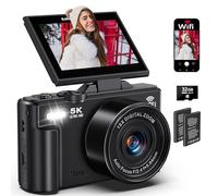 Digital Cameras for Photography - 5K 75MP Vlogging Camera for YouTube WiFi - UHD Autofocus Vlog Camera 3" 180° Flip Screen with 18X Zoom - Travel YouTube with 32GB SD Card, 2 Batteries
