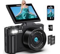Digital Cameras for Photography - 5K 75MP Vlogging Camera for YouTube WiFi - UHD Autofocus Vlog Camera 3" 180° Flip Screen with 18X Zoom - Travel YouTube with 32GB SD Card, 2 Batteries