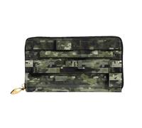Digital Camo Print Leather Wallet Cell Phone Credit Card Wallet Zipper Wallet Black One Size Black One Size Black One Size, Black/White, One Size