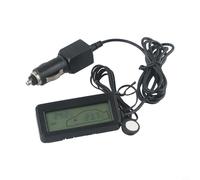 Digital Car Thermometer for 12V Vehicles with Backlit LCD Display - Measures Interior and Exterior Temperature, Black Case, T18 Model