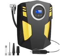 Digital Car Tyre Inflator Pump 12V Electric, Portable Air Compressor 150 PSI Max, 35 L/min Fast Inflate with Auto-Stop & LED Light, 3 m Cord with 3 Nozzle