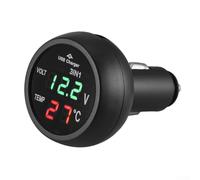 Digital Car Voltmeter Thermometer for 12V 24V Battery Monitor, LED Display with USB Charger Socket, Dual Function Voltage and Temperature Tester,(red Green)