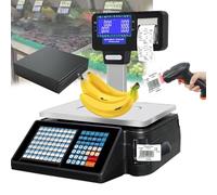 Digital Cash Register Scale, Commercial Dual Display Electronic Counting Scale, Price Computing & Label Printing, 30Kg Barcode Scale for Supermarket/Retail