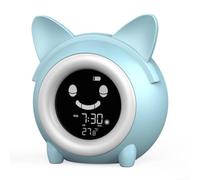 Digital Cat Clock for Kids 12cm Compact Size Pink Blue | Soft glowing night light, comforts kids in dark, eye-friendly for illumination, safe ABS plastic, pink or blue(Blue)