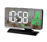 Digital Clock,Alarm Clock Bedside,7.3''Large LED Mirror with Date,Day Display,Dual Alarm with 3 Mode,Brightnee,DST,Snooze Function,USB C Charging Port,5 Volume for Desk Bedroom Teens Modern Home Decor