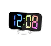 Digital Clock Bedside,LED Electric Alarm Clock,Alarm Clocks Mirror Surface for Makeup with Diming Mode,3 Levels Brightness,Snooze,Dual USB Ports Modern Decoration for Home Bedroom Decor-Color Word