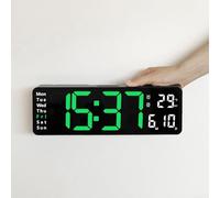 Digital Clock, Digital Wall Clock For Living Room Decor, Desk Alarm Clock For Bedroom, Large Wall Clock With Remote Control, Automatic Brightness Dimmer LED Clock With Date Temperature Week(Green)
