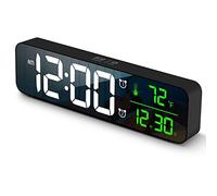 Digital Clock Large Display, Alarm Clock for Living Room Office Bedroom Decor, LED Corded Electric, Date Temp Display Wall Clock, Automatic Brightness Dimmer Smart Cool Modern Desk Accessories Black