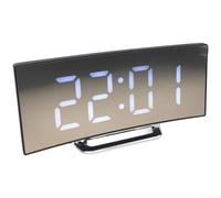 Digital Clock Large Display, Curved Screen Led Electric Alarm Clock Mirror Surface With Temperature Display, Dual Power Supply Modern Decoration For Home Bedroom Bedside Table, 17x7.2x3.1cm