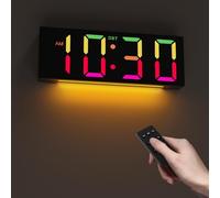 Digital Clock, Large Wall Clock with Big Digit for Elderly, 5 Level Brightness, 8 Colours LED Display, DST, 12/24H - Simple Clock with Night Light for Bedroom, Living Room, Kitchen, Office, Classroom