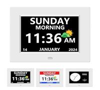 Digital Clock with Day and Date for Elderly Alzheimer's Clock Customizable Alarms 3 Display Modes Large Font Digital Clocks for Seniors Alarm Clocks Auto DST (7in White, Large)