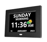 Digital Clock with Day and Date for Elderly Alzheimer's Clock Customizable Alarms 3 Display Modes Large Font Digital Clocks for Seniors Alarm Clocks Auto DST (7in Black, Large)
