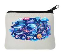 Digital Communication and Internet Icons Neoprene Coin Purse Pouch 10x11cm White