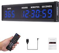 Digital Count Up Count Down Timer with Large LED Display, 2" Bold Blue Font, 999 Days Countdown, Remote Control, 12/24 Hour Clock and Calendar with Buzzer Alert
