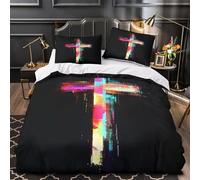 digital_cross_art 3D Printing Duvet Cover 3pc Premium Microfibre Easy Care colorful_glitch_style Quilt Cover 2 Pillowcases Concealed Zipper Bedding Couples Families Double（200x200cm）