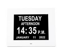 Digital Day Clock, Backup Battery 8 Inch Extra Large LCD Screen 3 Medication Reminders Digital Calendar Clock Brightness Adjustable for Alzheimer's (UK Plug)