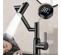 Digital Display Bathroom Basin Tap with 360 Degree Rotation, LED Temperature Display, Adjustable Water Outlet Position, Brass Body, Multifunction(Black)