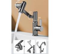 Digital Display Bathroom Basin Tap with 360 Degree Rotation, LED Temperature Display, Adjustable Water Outlet Position, Brass Body, Multifunction(Grey)