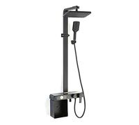 Digital Display, Black Rain Mixer Combo Wall Mounted Exposed Bathroom Faucet Set with Head, Handheld Shower, Tub Spout, Storage Basket
