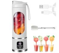 Digital Display Juicer, 450ml Portable Multimode Personal Juicer Cup with Smart LED Display, Rechargeable USB Cordless for Smoothies, Shakes, Fruit & Travel, Easy to Clean (White)