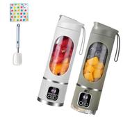 Digital Display Juicer, Ltdreamof Multimode Juicer Blender, 450ml Large Capacity 3 Speed12-Blade Fresh Juice Bottle, USB Rechargeable Display JuicerMixer for Travel/Office (2 Pcs A)