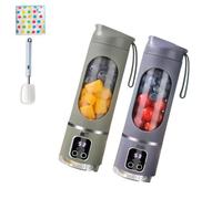 Digital Display Juicer, Ltdreamof Multimode Juicer Blender, 450ml Large Capacity 3 Speed12-Blade Fresh Juice Bottle, USB Rechargeable Display JuicerMixer for Travel/Office (2 Pcs B)