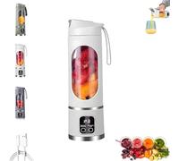 Digital Display Juicer-Smart Led Display, Usb Rechargeable 3 Speed 10/12 Blade Multi-Mode Juice Bottle, for Home/Travel/Office, Easy to Portable and Clean(White,12 Blades)