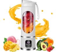 Digital Display Portable Blender, 50W Personal Smoothie Maker with Smart LED Screen, 450ML USB Rechargeable Travel Blender for Shakes, 21,000 RPM for Crushing Ice & Nuts, BPA-Free, 3 Speeds
