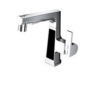 Digital Display Pulling Faucet, ligent Temperature Sensor Brass Washbasin Taps, Rotating Lifting Cold and Hot Water Mixer Tap(Blu)