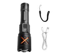 Digital-Display Rechargeable Flashlight, 3-Level Bright LED Torch, USB-C Fast Charge, 187g Power-Left Screen, Ideal for Rugged Outdoor Hunting, Survival Light, Camping