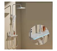 Digital Display Shower Set,Piano Button Ambient Light System Modern Showers,for Bathroom Brass Glass Shelf(White-CT)