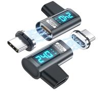Digital Display USB C Magnetic Adapter Right Angle PD240W 24Pin(2 Pack) Voltage Current Power LED Display, Type C Power Meter Tester 90 Degree USB4 40Gbps 8K 60Hz for Thunderbolt 3/4, MacBook Pro/Air