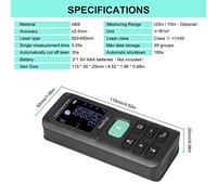DIGITAL DISTANCE METER HANDHELD RANGEFINDER FOR MEASURING AREA/VOLUME/PYTHAGOREAN IN INTERIOR DESIGN CONSTRUCTION 120M
