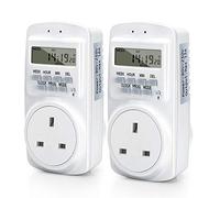 Digital Electrical Safe Energy Saving Timer Socket, 2 Pcs UK Plug Timer Socket from 1Minute to 7 Day Totally 16 Different Program Group, Easy Operate Timing Socket for Home Security and Energy Saving