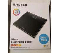 SALTER 9207TE BK3RCFXTE Compact Glass Digital Bathroom Scale - Black, Black