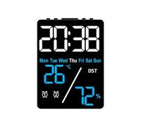 Digital Electronic Clock Large Display Time Temperature Humidity Adjustable Brightness for Bedroom Office Study with Plastic Body Multiple Colours 12x9x2.5cm(Black shell blue)