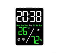 Digital Electronic Clock Large Display Time Temperature Humidity Adjustable Brightness for Bedroom Office Study with Plastic Body Multiple Colours 12x9x2.5cm(Black shell green)