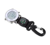 Digital Electronic Pocket Watch with Carabiner Clip, Silver, Mini Size 13.5x4.2cm, Outdoor Backpacking Hanging Timepiece