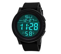 Digital Fashion Waterproof Quartz LED Men's Sport Watch Men's Watch Solar Powe (Black, One Size)