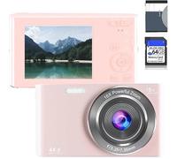 Digital, FHD 1080P Kids Camera 44MP Point and Shoot Digital Cameras with 64GB SD Card, 16X Zoom, Batteries, Lanyard, Compact Small for Kids Boys Girls (Camera Only, Pink)