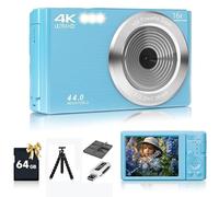 Digital, FHD 1080P Kids Camera 44MP Point and Shoot Digital Cameras with 64GB SD Card, 16X Zoom, Batteries, Lanyard, Compact Small for Kids Boys Girls (Camera Kit, Blue)