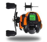 Digital Fishing Baitcasting Reel, Funnel Line Guide, Spare Spool, Rechargeable (Right hand Orange)