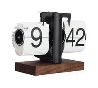 Digital Flip Clock 12 Hours Single Sided Large Numbers Automatic Retro Mechanical Flip Clock Wooden Base for Living Room (Black frame white page)