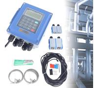 Digital Flow Meter, Ultrasonic Flowmeter, With External Clamp Sensor, For Pipes DN15-6000mm Bidirectional Flow Measurement LCD Display ±1% Accuracy Portable Liquid Tester