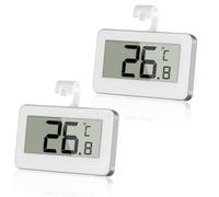 Digital Fridge Thermometer, 2 Pcs Mini Waterproof Freezer Thermometer Monitors with Read LCD Display & Hanging Hook & Adjustable Stand for Refrigerator (Celsius/Fahrenheit Switchable)