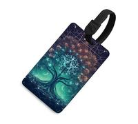 Digital Futuristic Tree of Life Icon with Space Luggage Tag for Suitcases TSA Approved with Name Id Card Suitcase Tags Identifiers Black Strap Clear Window Personalized Baggage Tag for Cruise Airport