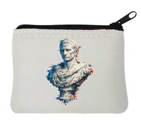 Digital Glitch Effect on Classical Bust Neoprene Coin Purse Pouch 10x11cm White